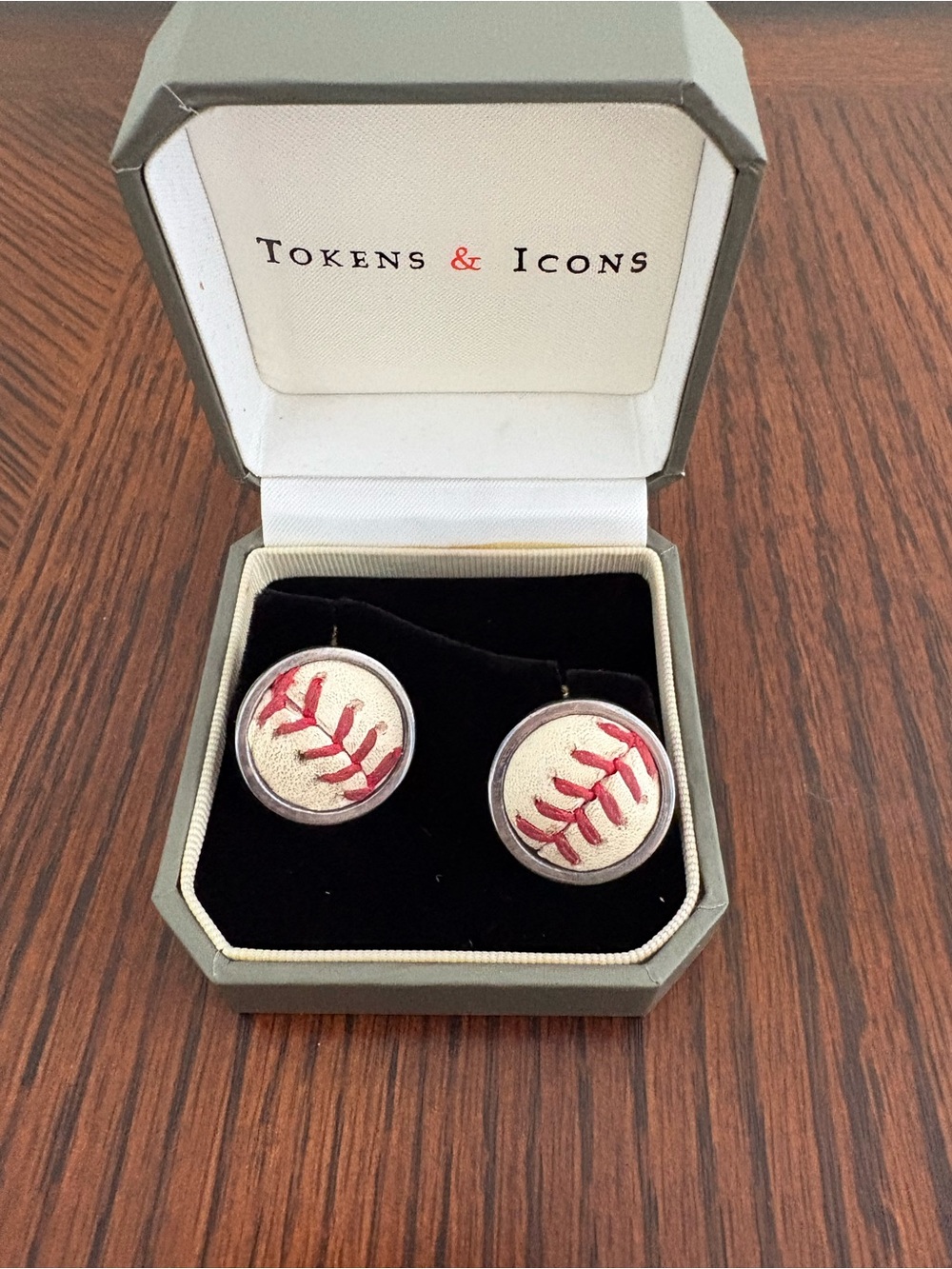 MLB White & Red Baseball Authentication Cuff Links